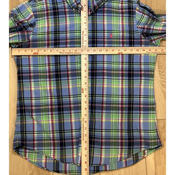 Ralph Lauren Blue Label Custom Fit Button Up Blue Pink Green Bold Plaid Sz L - Picture 3 of 9